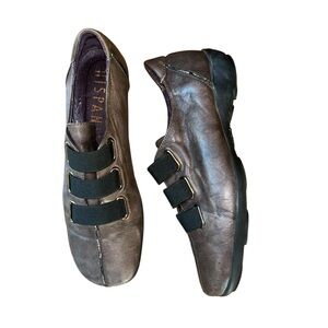 Hispanitas Womens Brown Leather Slip‎ On Ballet Sneakers Size 37 Made in Spain